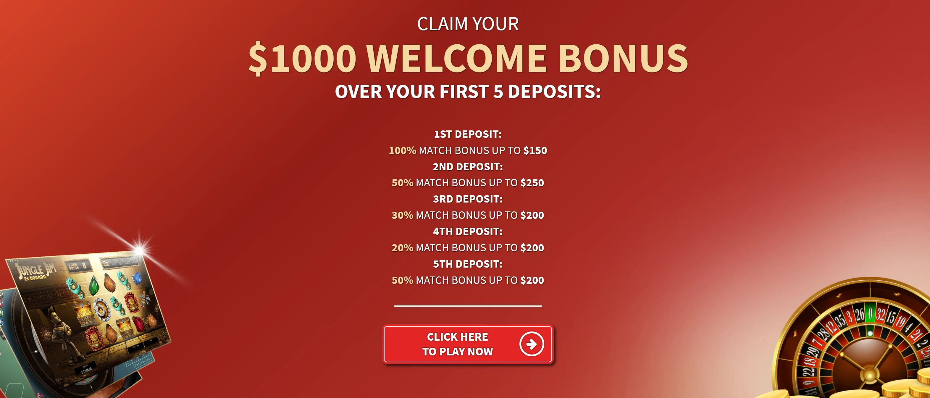 C$1000 match bonus across five deposits